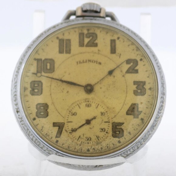 Antique 12 Size Illinois 19 Jewel Mechanical Pocket Watch 406 Chrome Plated